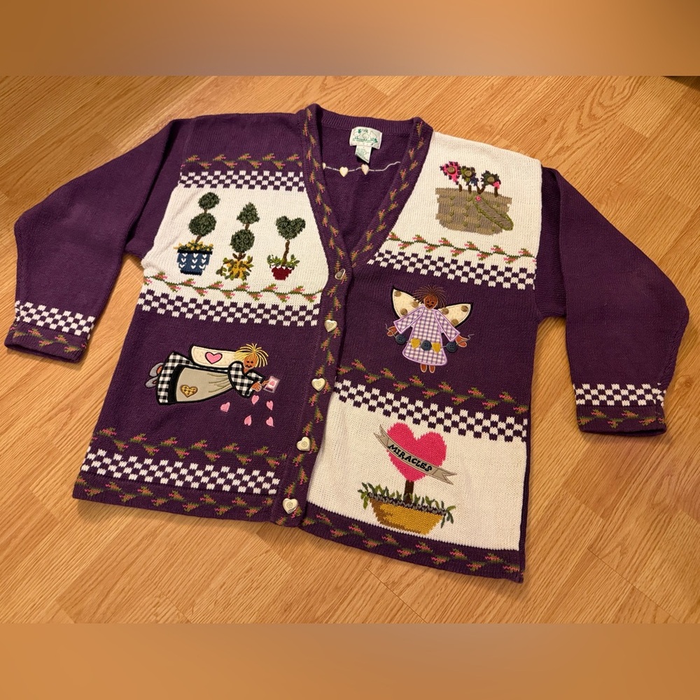 VINTAGE The Quacker Factory Cardigan Sweater Large Granny core 90s Button Up